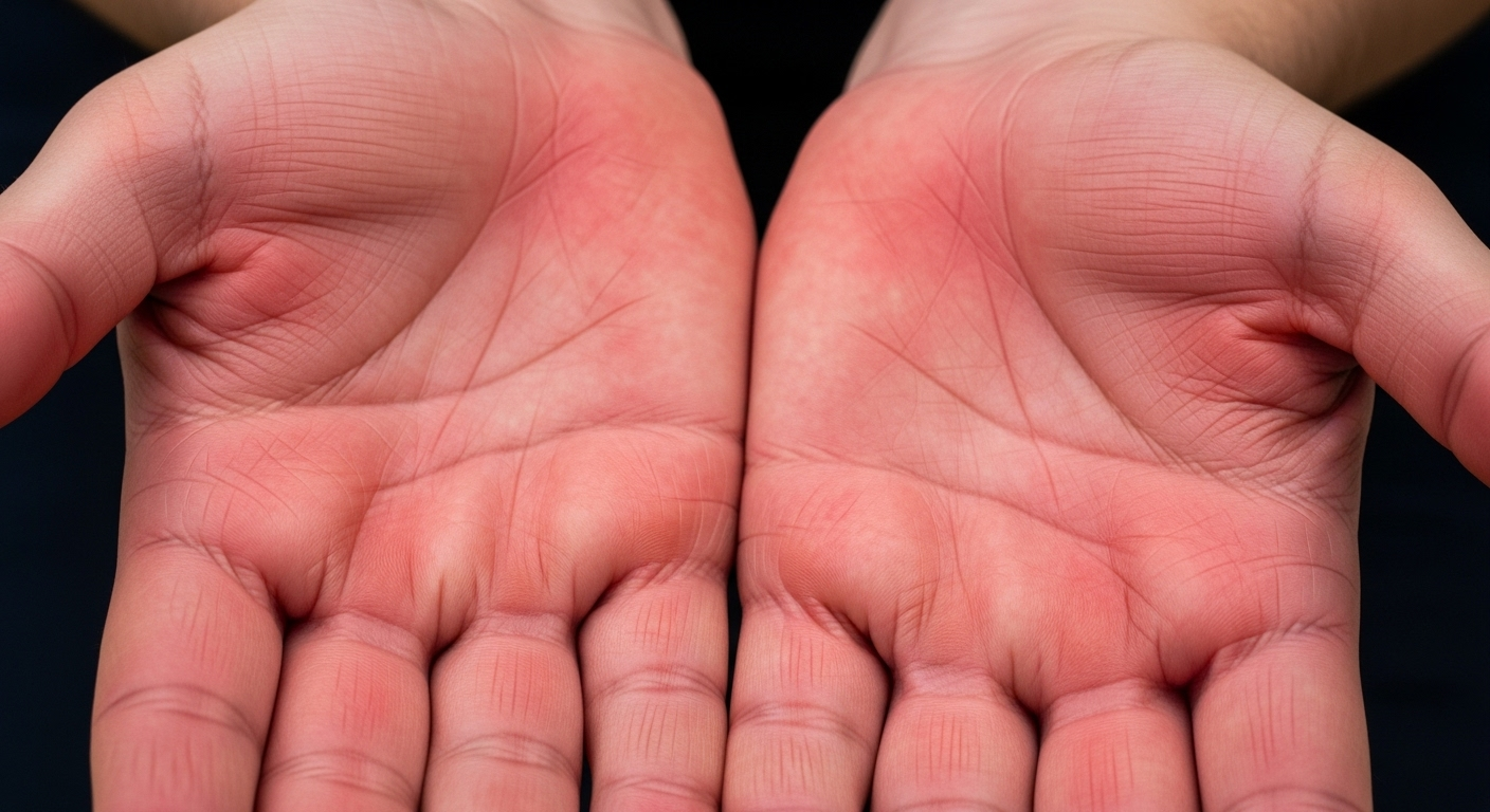 Eritema palmar: avermelhamento das palmas das mãos